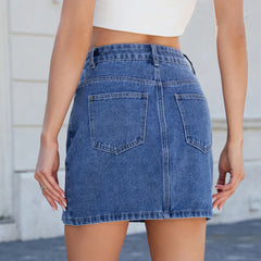 Hnewly Women Summer Denim Skirts Solid Color Straight Jeans Mini Skirt