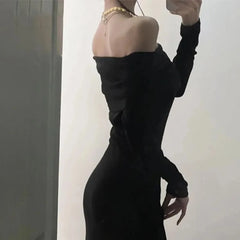 Hnewly DRESS TO IMPRESS One Shoulder Style Long Sleeved Dress For Women Fashionable Slim Fit And Slimming Effect Paired With French Long Skirt For Women