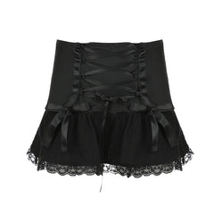 Hnewly DRESS TO IMPRESS Cross Lace Up Mini Skirts Black Gothic Low Waist Women Pleated Skirt Y2k Punk Dark Academic Grunge Streetwear Female