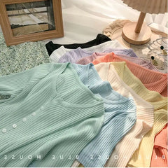 Hnewly Knitted Short Sleeved T-shirt Sweater Women Spring Summer 2025 Thin Loose V-neck Single Breasted Top Solid Short Cardigan Coat