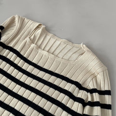 Hnewly Striped Lace Trim Knitted Sweater 2025 Women's Spring Autumn New Long Sleeve T-Shirt Slim Fit Pullover Base Layer Tops