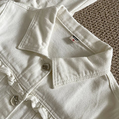 Hnewly Ruffled Hem Denim Jacket Women's 2025 Spring New Korean Style Solid Color Long Sleeved Fashion Versatile Cardigan Female Tops