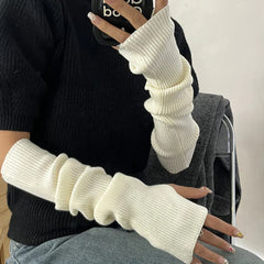 Hnewly Women Long Fingerless Gloves Soft Female Glove Lolita Kawaii Mitten Winter Warmer Knitted Arm Sleeve Girls Punk Gothic Gloves