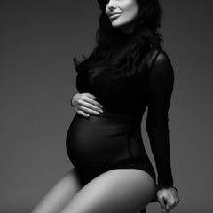 Hnewly Stretch Black Mesh Maternity Photo shoot Bodysuit Soft Fabric Pregnancy Lace Top Pregnant Woman Photography Dresses
