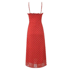Lunivop Holiday Summer Dresses Women Ruffle O Neck Sleeveless A-line Midi Polka Dot Red Dress Spaghetti Straps Robe
