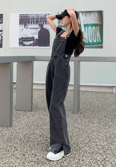 Hnewly Preppy Style Loose Denim Jumpsuits Women Chic Vintage Patchwork Streetwear Overalls BF Spring Designed Popular Ins Hot All-match