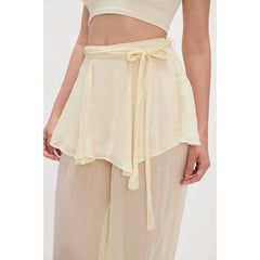 Hnewly Women's Long Bloomers Layered Skirted Pants with Belt Tied Sheer Balloom Mid Rise Sheer Slips Bubble Culottes Bottoms