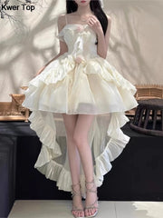 Hnewly Fashion Elegant Birthday Lolita Party Dress With Underskirt Outfits Women French Ruffles Dancing Vestidos Summer Korean Clothes