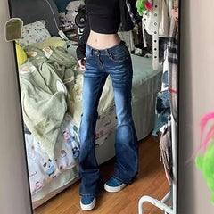 Hnewly Y2K Streetwear Low-Waisted Jeans Women Korean Fashion Slimming Denim Flares Pants Woman Autumn Winter Vintage Long Trousers