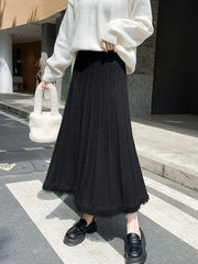 Hnewly Knitted Skirts Women Plus Velvet Thicken Autumn Winter Wide Skirt Elegant Streetwear Baggy Casual High Waist Faldas All-match