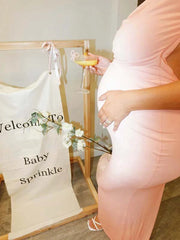 Hnewly Backless Maternity Photoshoot Dress Soft Pink Slim Maxi Pregnancy Gown Gender Reveal Baby Shower Maternity Photography Prop Plus