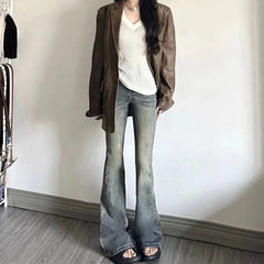 Hnewly Vintage High Waist Flared Jeans for Women Streetwear Elastic Slim Fit Bell Bottom Pants Woman Korean Ins Baggy Denim Trousers