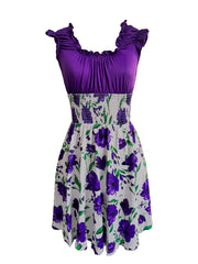 Hnewly Summer new V-neck slim fit elastic waist women's dress with floral patchwork design, suitable for beach vacations