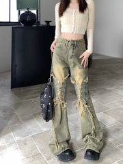 Hnewly trashy outfits Oversize American Retro Straight Casual Pants Y2k Grunge High Waist Loose Wide Leg 2024 New Bell Bottom Jeans Women