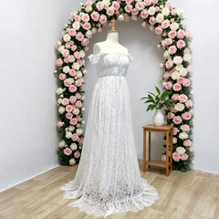 Hnewly Off Shoulder Lace Camisole White Cashew Flower Dress Bohemian Photo Shooting Pregnancy Dress Photography Dress For Women