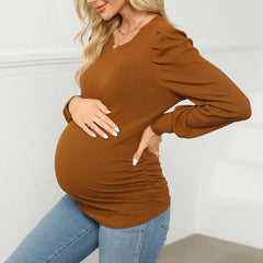 Hnewly Women's Maternity Soft Breathable Long Sleeve T-shirts Stretchy Round Neck Pregnancy Casual Top for Expectant Mom Spring Fall