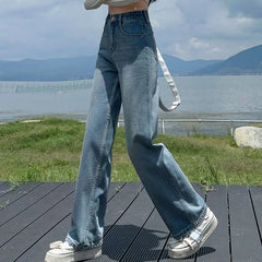 Hnewly Jeans for Women Loose Straight High Stretch Design Fashion Four Season Brand New Arrival Denim Pants