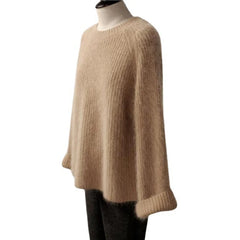 Hnewly Women's Thickened O-Neck Mohair Pullover Sweater New Winter Pure Color Female Loose Knitwear Long Sleeve Asymmetry Knit Top