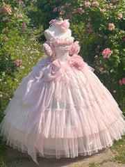 Hnewly Girl's Princess Sweet Pink Evening Dress New Women's High Waist Slim Exquisite Elegant Long Dress Women's Wedding Dress