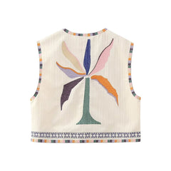 Hnewly Waistcoat Vest y2k Clothes Women Boho Embroidery Round Neck Sleeveless Open Front Jacket Tops 2000s Clothing Streetwear