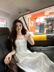 Hnewly Elegant 2000s Vintage Y2k Midi Dress Women Casual Retro Beach Style Short Sleeve Dress Even Party Chic One Piece Dress Korean