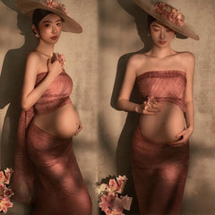 Hnewly Women Maternity Dress for Photography Retro Elegant Tank Top with Cloth 2pcs Pregancy Clothes for Studio Photo Shoot Clothing