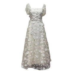 Hnewly Fashion Women Dress Sleeveless Square Collar 3D Flowers Lace Patchwork Female Summer Party Dresses New Tide