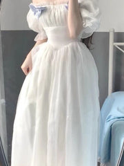 Hnewly France Fairy Sweet Dress Women Vintage Evening Party Midi Dresses Casual Designer Chic Princess Retro White Dress