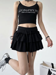 Hnewly Korean Retro Solid Color All Match Cake Skirt Women Summer New High Waist Lace-up Sexy Slim Pleated A-line Skirt