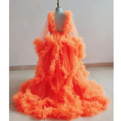 Hnewly Orange Maternity Ruffle Tulle Dress PhotoShoot vestidos para embarazadas Photographie