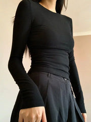 Hnewly Women Long Sleeve T Shirt Autumn Winter Solid Slim Fit Pullovers Tee Shirt Female Basic Warm Clothes Streetwear Tops