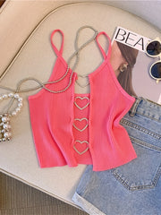 Hnewly summer inspo New Sexy Solid Ribbed Crop Sleeveless Top - Back Heart Decor Cami Top for Women Perfect for Spring & Summer
