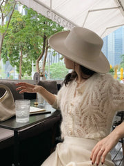 Hnewly Women Hollow Out Fluffy Vintage Button-up Temper Ladies Knitted Sweater Outwear Slouchy All-match Loose Casual Ulzzang