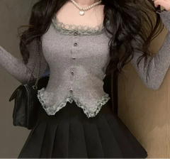 Hnewly Women Shirt Square Collar Chic All-match Long Sleeve Korean Fashion Autumn Sweet Spicy Girls Slim Fit Mujer Hotsweet