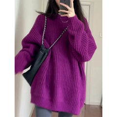 Hnewly Women's Cable Knit Sweater Pullover Long Sleeve Mock Neck Jumper Top Loose-fit Slouchy Cozy Knitwear Autumn Winter Casual Outfit