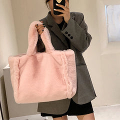 Hnewly Large Plush Tote Faux Fur Shoulder Bag Winter Fluffy Women Designer Handbags Warm Soft Crossbody Bags for Women Shopper Purses