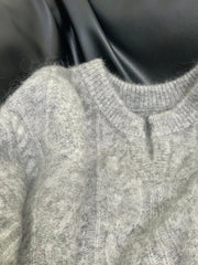 Hnewly Grey V Neck Knitted Sweaters Women Autumn Korean Loose Lazy Style Casual Jumpers Y2K Fashion Winter Warm Simple Pullovers Mujer