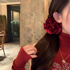 Hnewly 1 Pc New Year Red Velvet Floral Banana Clip, Stunning Atmosphere Hair Accessory, New Arrival Back-of-Head Claw Clip for Updo