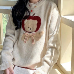 Hnewly Kawaii Sweaters Cartoon Women Harajuku Sweet Knitted Pullovers Autumn Winter Fashion Oversize Cute Aesthetics Sweaters