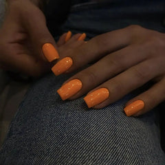 Hnewly 24Pcs Pure Color Fake Nails Square Head French False Nail Medium Length Press On Nails Waterproof Faux Medium Fingernails