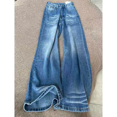 Hnewly Vintage Classic American Denim Jeans for Women Retro High Waisted Wide Leg 1950s/1960s Inspired Jeans Washed Blue Pants