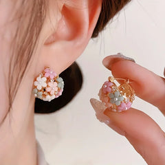 Hnewly 1 Pair Fashion Floral Hoop Earrings for Women Alloy with Resin Inlay Japanese Korean Style Suitable for Daily Wear and Weddings