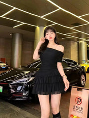 Hnewly Elegant Chiffon Lace 2 Piece Skirt Sets Women Korean Fashion Suits 2000s Vintage Y2k Crop Top Blouse Japanese Beach Even Party