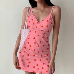 Hnewly Women's Dress Pure & Sexy Ribbed V-Neck Camisole Dress with Strawberry Print for Lover's Day