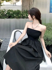 Hnewly Dresses Women Design Simple Elegant Strapless Charming Streetwear Classic Solid Prevalent Vacation Ladies A-line European Style