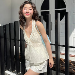 Hnewly Elegant Off Shoulder Sport Halter Vest Y2K Casual Solid Sleeveless Backless Women Top Sexy Summer High Street Camisole