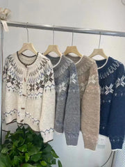 Hnewly Soft Knit Button Up Cardigan Women Fair Isle Sweater Jacket Ladies Teen-Girl Fall Winter Christmas Knitwear Casual Chic Outfit