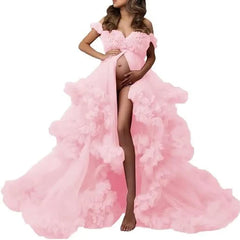 Hnewly Women's Tulle Robe for Maternity Photoshoot Baby Shower Dresses