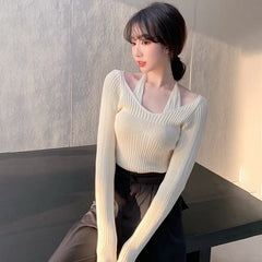 Hnewly Womens Korean version Long Sleeve Sweater Off Shoulder Sexy Knitted Pullover Jumper Sweaters Knit Sweater Casual Loose Blouse