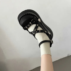 Hnewly Y2K Girls Mary Janes Pumps Buckle Thick Weges Round Toe Platform Shoes Cute Sweet Lolita Classic Brand Pumps
